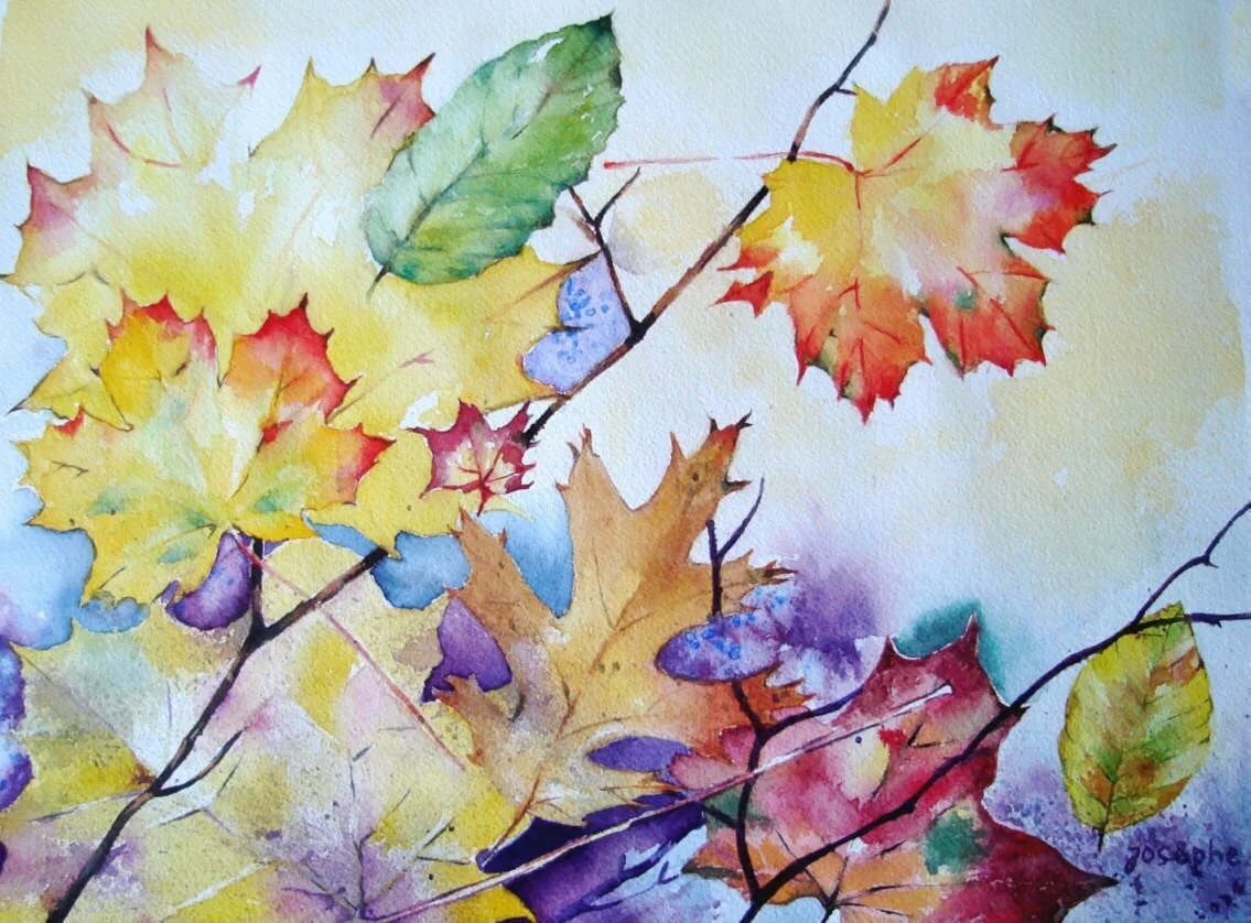 Картина осенних листьев. Осень акварель. Рисование листьями. Осенние листья акварель. Рисование акварелью осенних листьев.