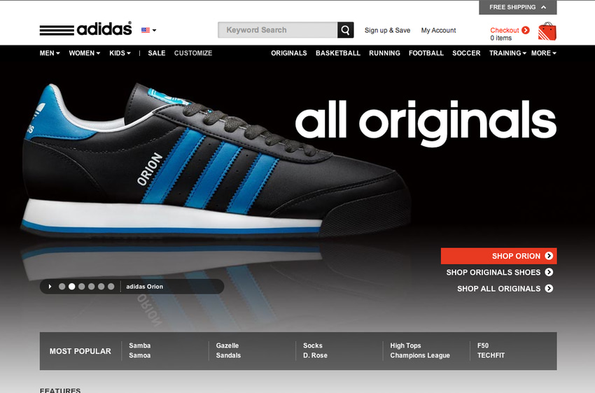 Сайт Adidas